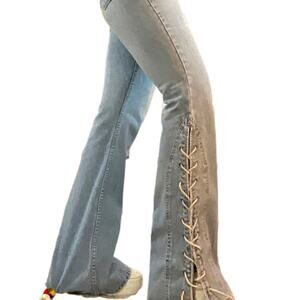 Womens Vintage Y2K, 03-05 Flare bottom Jeans w/ lace up sides low rise light wsh